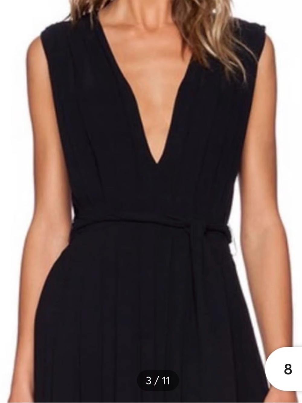 L'AGENCE Black Pleated Deep V-Neck Dress